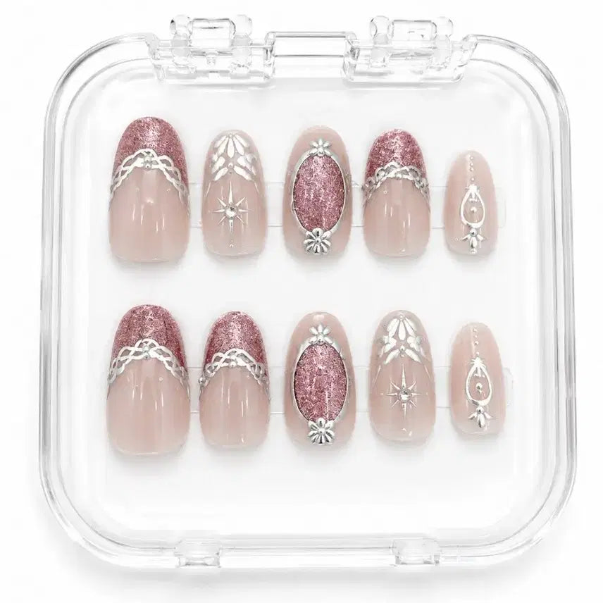 [BUNJANG] Pink Glitter Design Nail Tips / 핑크 글리터 디자인