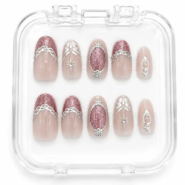 [BUNJANG] Pink Glitter Design Nail Tips / 핑크 글리터 디자인