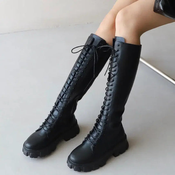 [BUNJANG] Black Platform Long Boots / 블랙 플랫폼 롱부츠 통굽 워커 250