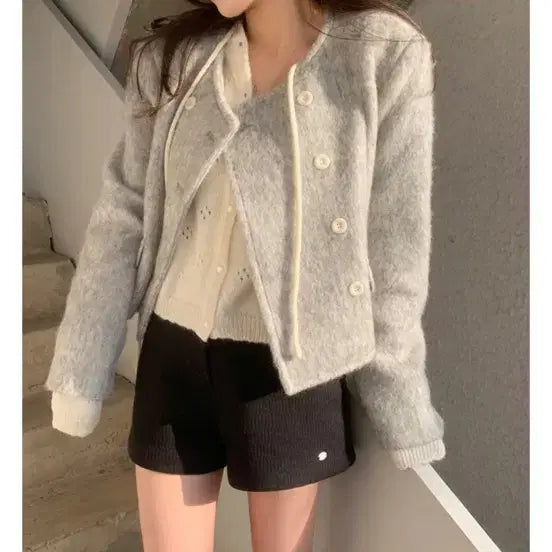 [BUNJANG] Modernrobe Limewoo Boucle Tweed Jacket Grey / 모던로브 리뮤 부클 트위드 자켓 그레이