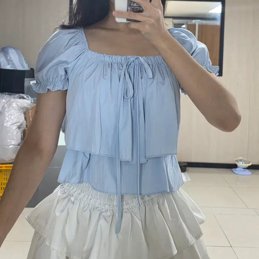[BUNJANG] Tiered Off-Shoulder Blouse / 캉캉블라우스(옵숄가능/새상품)