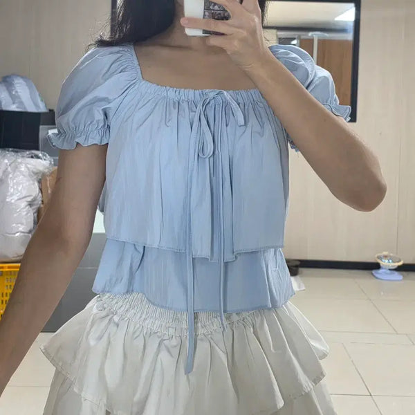 [BUNJANG] Tiered Off-Shoulder Blouse / 캉캉블라우스(옵숄가능/새상품)