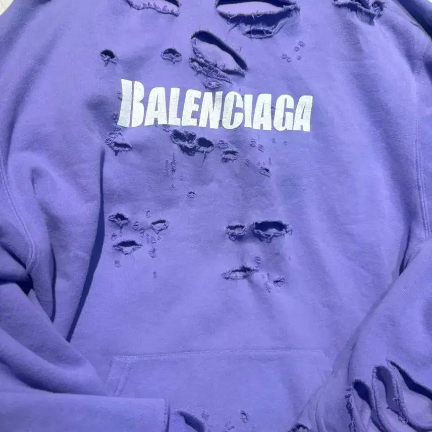[BUNJANG] Balenciaga Distressed Hoodie Purple / 발렌시아가 디스트로이드 후드 퍼플