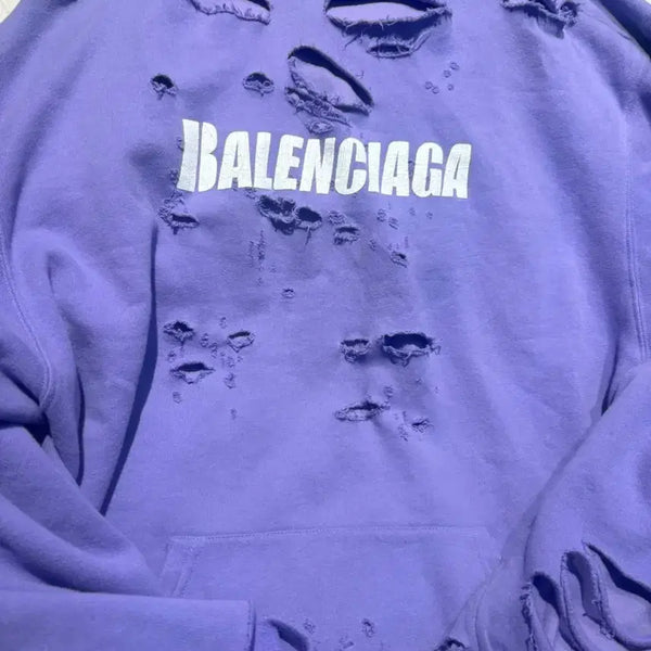 [BUNJANG] Balenciaga Distressed Hoodie Purple / 발렌시아가 디스트로이드 후드 퍼플