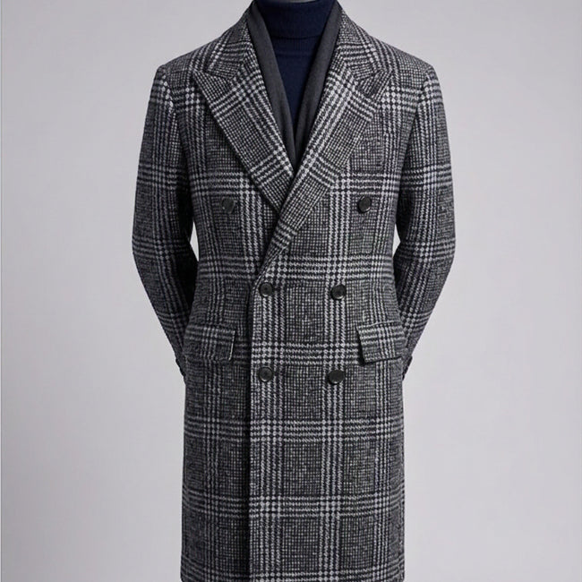 [BUNJANG] SIEG Fahrenheit Blue Glen Check Double-Breasted Wool Coat 105 / 지이크 / 파렌하이트 블루 글렌체크 더블 브레스티드 코트 / 105