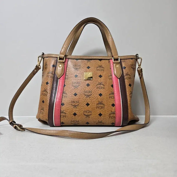 [BUNJANG] MCM Monogram Stripe Tote Bag/Shoulder Bag / MCM 토트백 숄더백 브라운 핑크 스트라이프