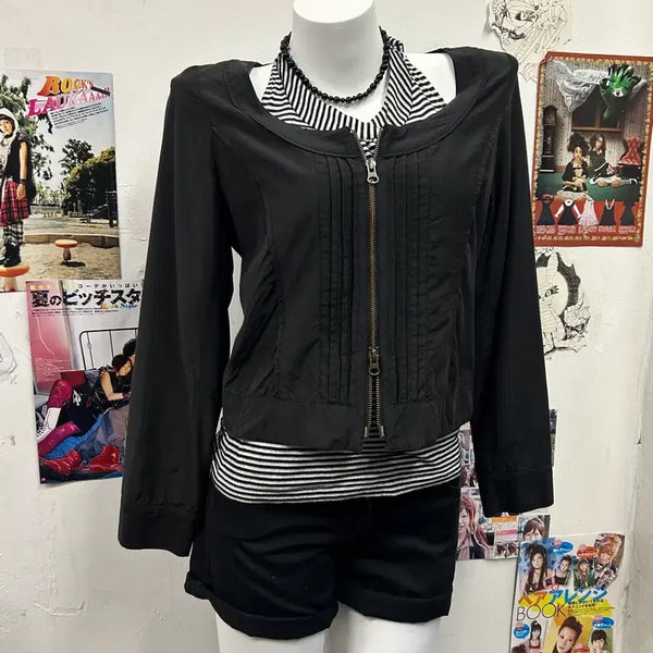 [BUNJANG] JPN Pintuck Collarless Two-Way Zip-Up Jacket / JPN 핀턱 논카라 투웨이 집업