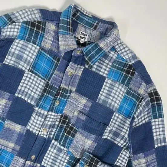 [BUNJANG] JUNGLE STORM Madras Patchwork Cotton Shirt L (95-100) / 정글스톰 japen 마드라스 패치워크 코튼 셔츠 L (95-100)
