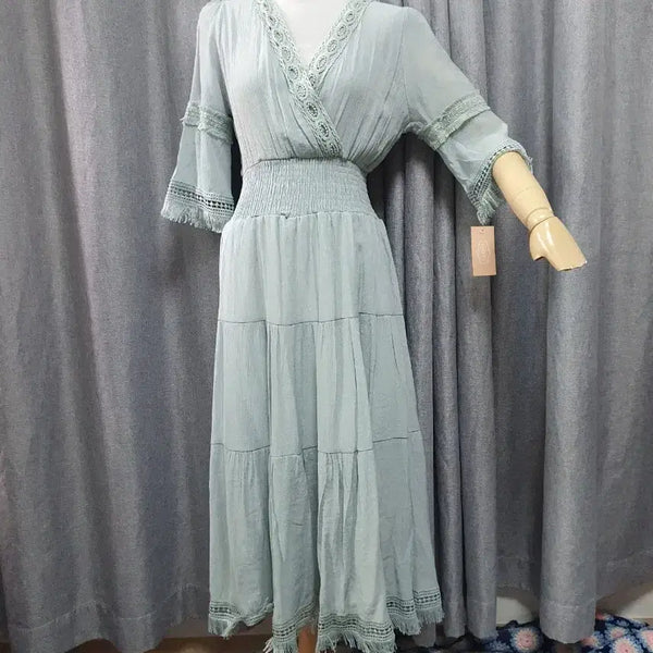 [BUNJANG] Emerald Waist-Cinching Maxi Dress / 에메랄드 허리잘록 맥시원피스