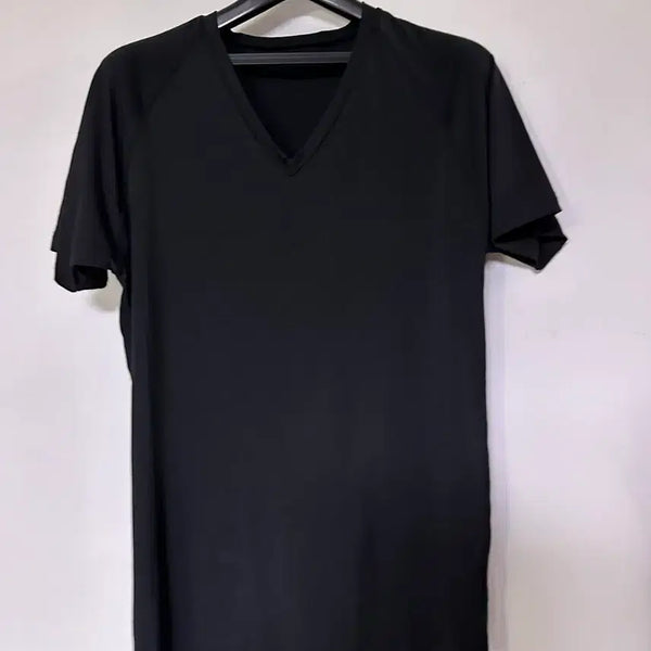 [BUNJANG] Black V-Neck Short Sleeve T-Shirt / 블랙 브이넥 반팔 티셔츠