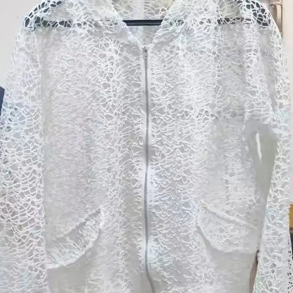 [BUNJANG] White Lace Hooded Zip-Up Jacket / 화이트 레이스 후드 집업