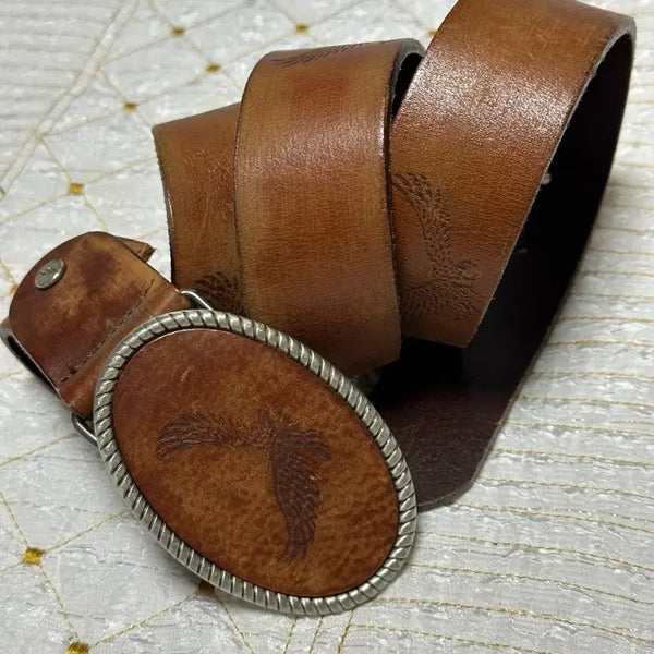 [BUNJANG] Eagle Buckle Vintage Leather Belt / 독수리 버클 빈티지 가죽 벨트 32
