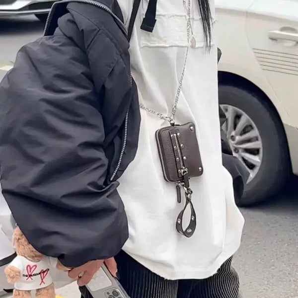 [BUNJANG] DEINET Stud Cross Chain Wallet Dark Brown / 다이닛 DEINET STUD CROSS CHAIN WALLET 다크 브라운