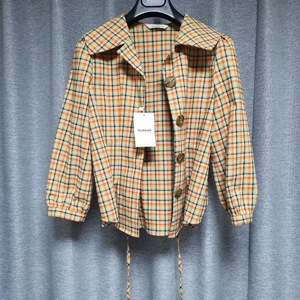 [BUNJANG] HACKESCH Plaid Strap Sailor Collar Blouse Jacket / HACKESCH 하케쉬 체크 끈 세일러카라 블라우스 겸 자켓s