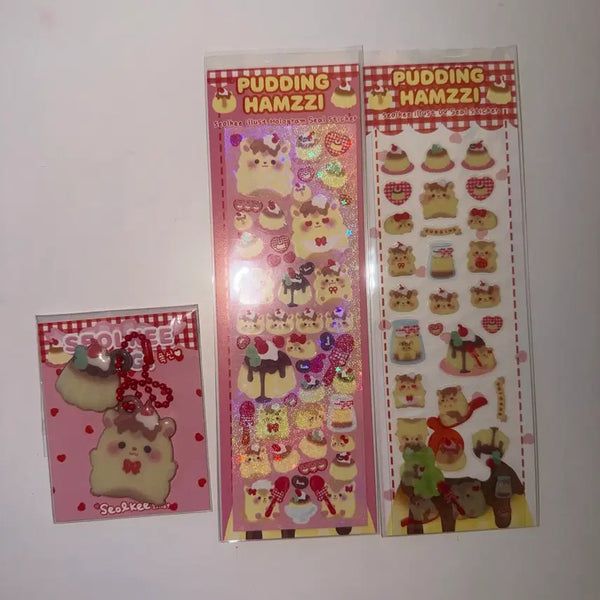 [BUNJANG] Seolgi Illustration Pudding Hamster Sticker Set / 설기일러스트 푸딩햄찌 햄스터 스티커 씰스티커 씰스 다꾸 말랑키링 키링