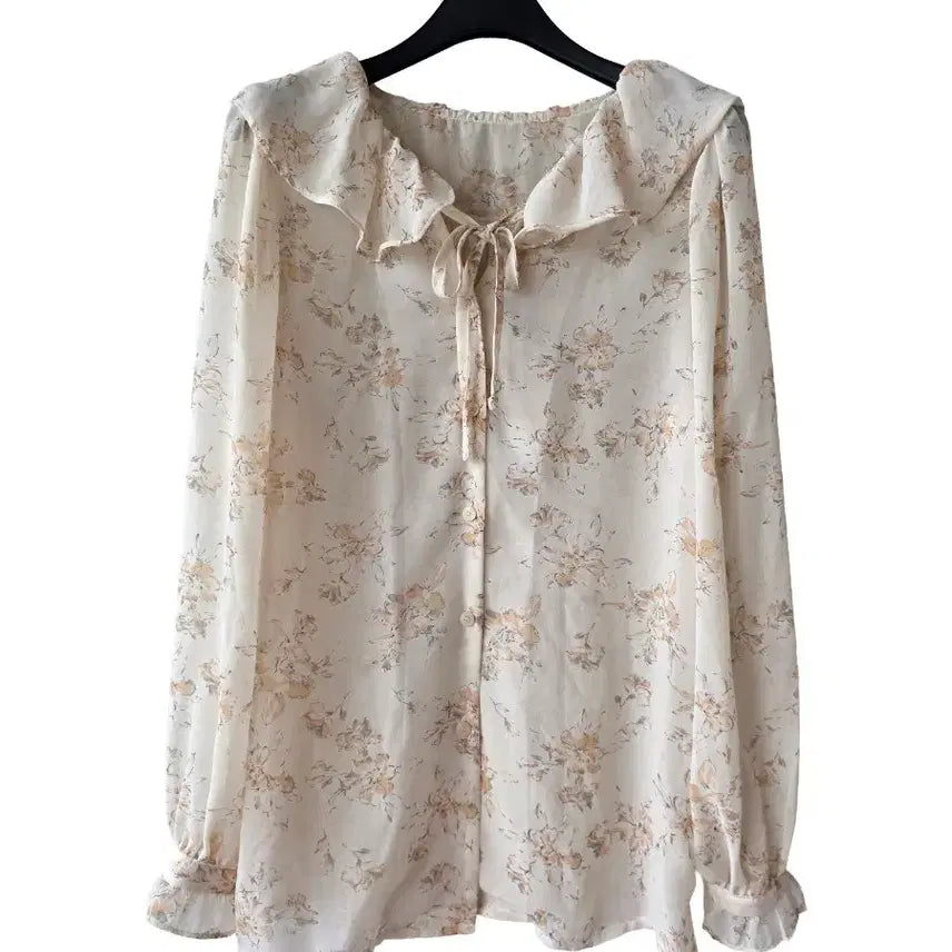 [BUNJANG] Floral Frill Chiffon Blouse / F/ 꽃무늬 프릴 시폰 블라우스