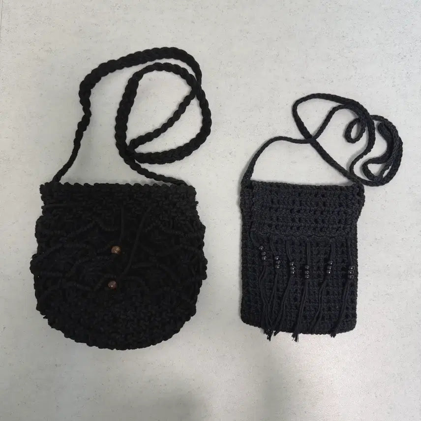 [BUNJANG] Black Knit Bag Bundle Set (Round & Square) / 블랙 니트 가방 2종 일괄