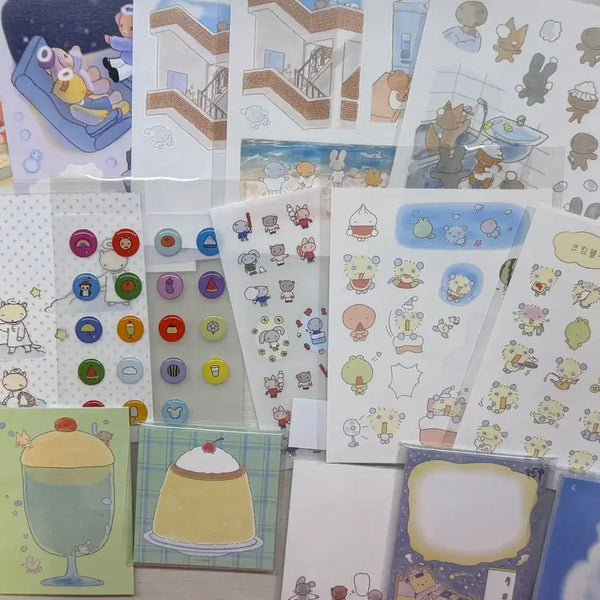 [BUNJANG] Yulbamgom Seal Sticker and Notepads Bundle / 율밤곰 씰스 씰스티커 판매 떡메 웨스티즈 다꾸 처분 다이어리 키스컷 마테