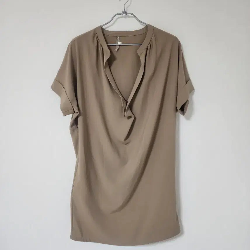 [BUNJANG] Light Brown Short-Sleeve Midi Dress / 밝은브라운 반팔 원피스
