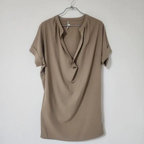 [BUNJANG] Light Brown Short-Sleeve Midi Dress / 밝은브라운 반팔 원피스