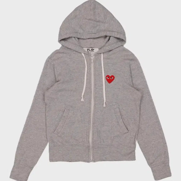 [BUNJANG] Comme des Garçons PLAY Logo Hooded Zip-Up Grey S / 꼼데가르송 플레이 로고 후드집업 그레이 s
