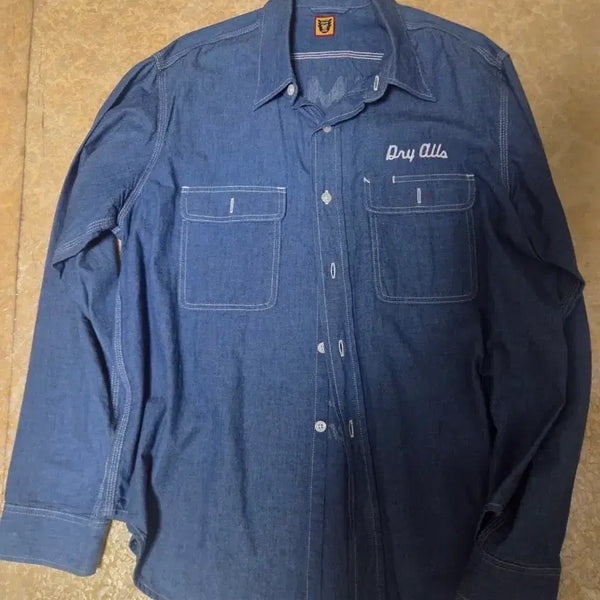 [BUNJANG] Human Made Dry Alls Embroidered Denim Oxford Shirt / 휴먼메이드 셔츠