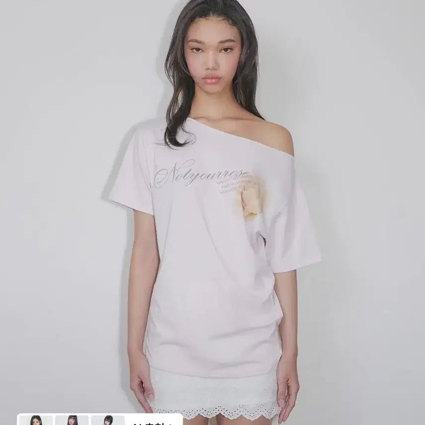 [BUNJANG] Not Your Rose Logo Graphic One-Shoulder T-Shirt (Pink) / 낫 유어 로즈 로고 그래픽 원숄더 티셔츠 (핑크)