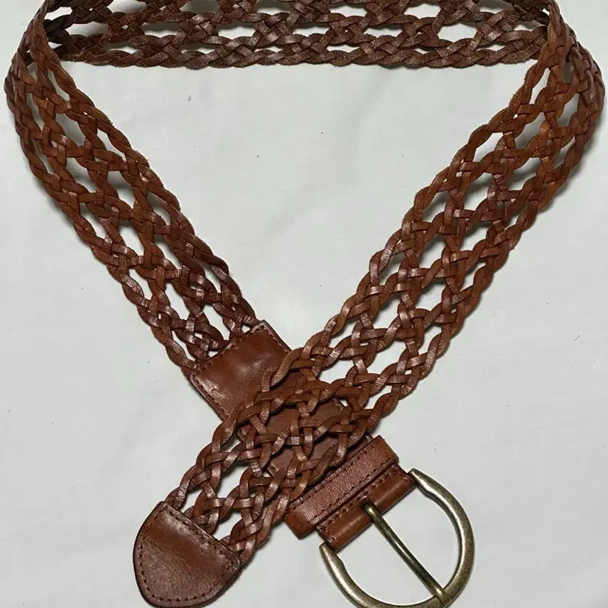 [BUNJANG] Vintage Brown Braided Leather Belt / 빈티지 브라운 꼬임 가죽 벨트 28인치