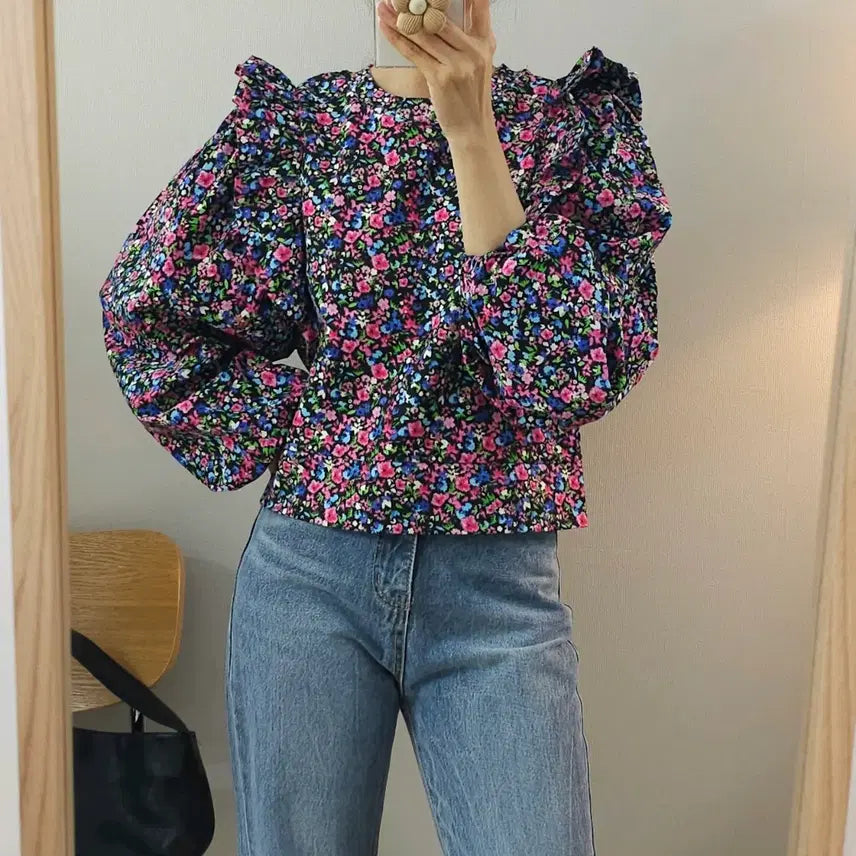 [BUNJANG] Zara Women's Floral Ruffle Long Sleeve Sweatshirt / (S/새상품)자라 여성 프릴 긴팔 스웨트셔츠 플라워 W4709