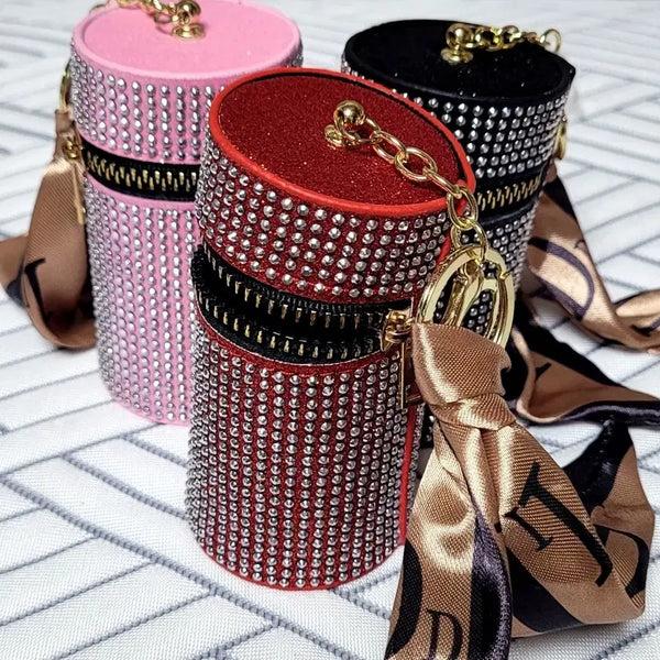 [BUNJANG] Cylinder Mini Pouch Keychain with Cubic Decoration / 큐빅 장식 원통형 미니 파우치 키링 3종(새상품)