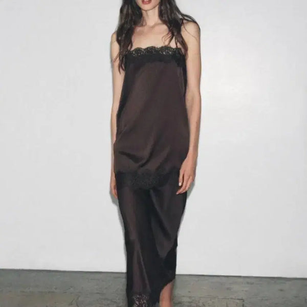 [BUNJANG] Zara Brown Lace Slip Dress / 자라  브라운   레이스 슬립 원피스