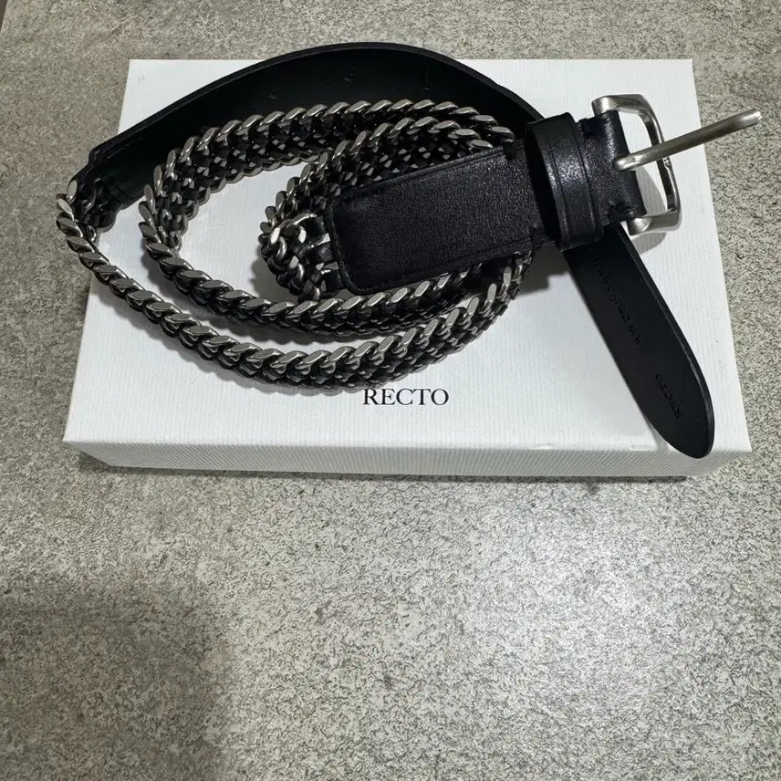 [BUNJANG] Recto 25FW Chain Embellished Leather Belt Black / 렉토 25FW 체인 엠블리시드 레더 벨트 블랙