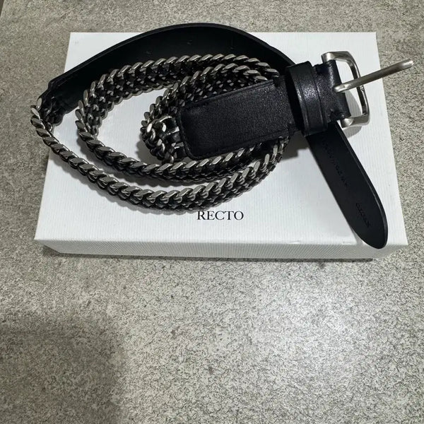 [BUNJANG] Recto 25FW Chain Embellished Leather Belt Black / 렉토 25FW 체인 엠블리시드 레더 벨트 블랙