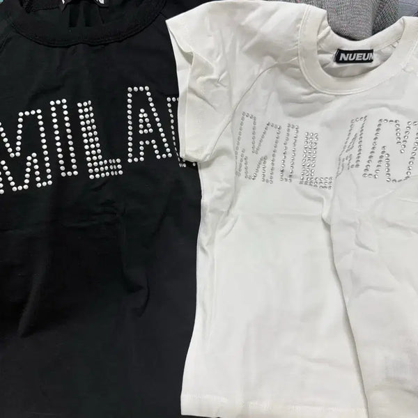 [BUNJANG] Ubion Stud Cubic Lettering Short Sleeve T-Shirt / 에이블리 유비온 스터드 큐빅 밀란 레터링 반팔 티셔츠 벼룩