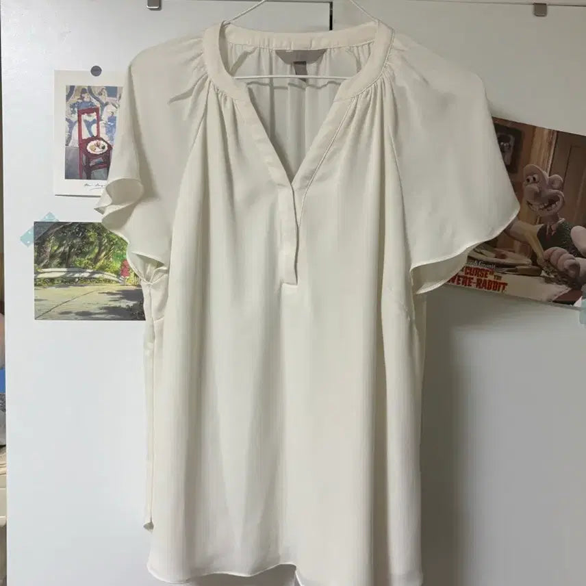 [BUNJANG] H&M V-Neck Short Sleeve Blouse Ivory / H&m 반팔 블라우스