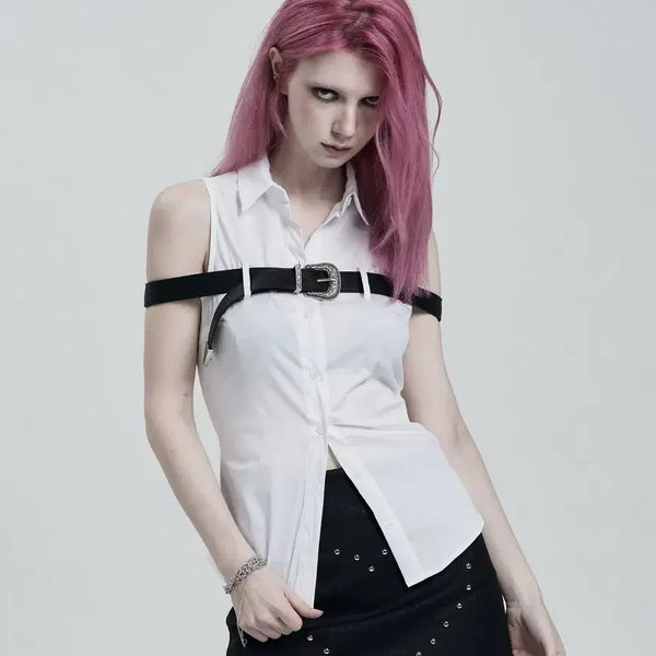 [BUNJANG] illI O Belted Sleeveless Shirt White / 일리오 BELTED SLEEVELESS SHIRTS 화이트 셔츠 벨트