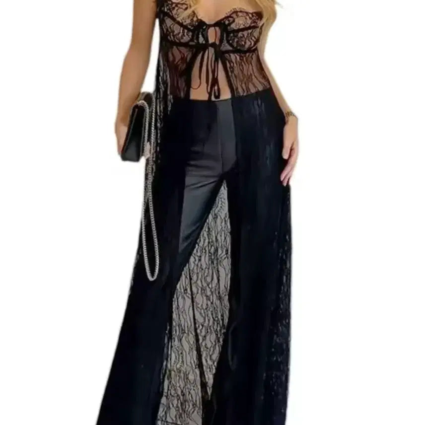 [BUNJANG] Layered Lace Maxi Dress / 레이어드 원피스. 66-77
