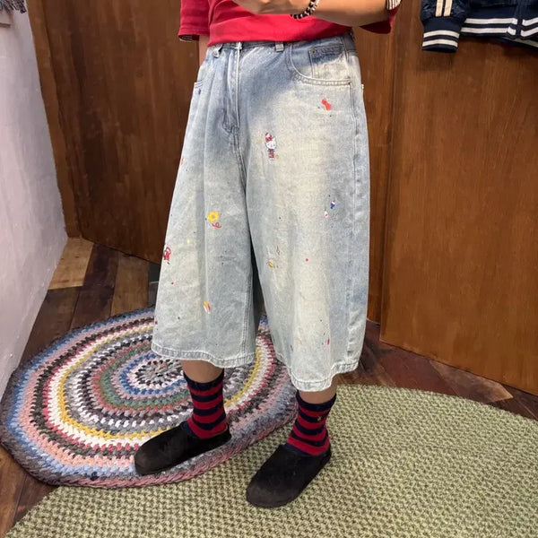 [BUNJANG] Vintage Hello Kitty Printing Denim Shorts / 빈티지 여성 헬로키티 프린팅 데님 반바지 (h278)
