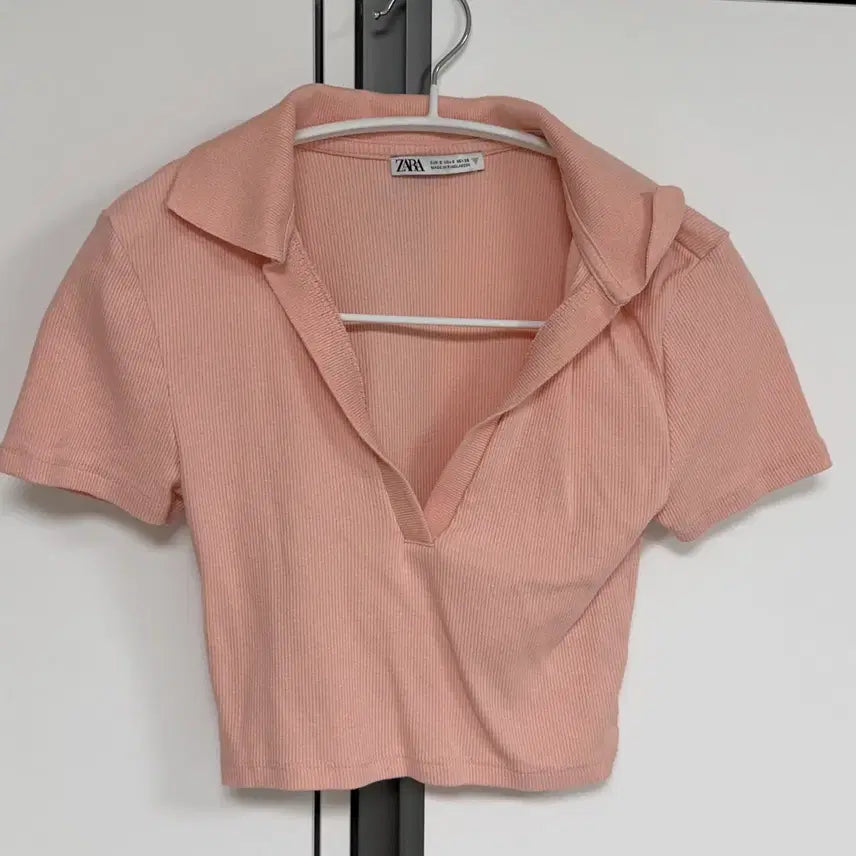 [BUNJANG] ZARA Pink Ribbed Cropped T-Shirt / 자라 ZARA 핑크 크롭 반팔티