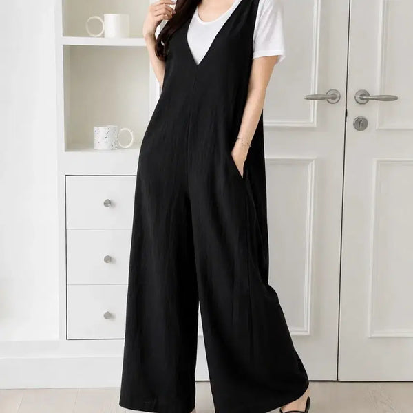 [BUNJANG] Linen Wide Jumpsuit Black / 국내생산 린넨 퀄리티좋음 블랙 와이드 점프수트