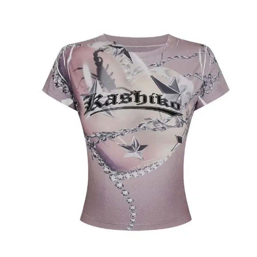 [BUNJANG] Cassico Pink Heart Printing Short Sleeve T-Shirt / 카시코 핑크 하트 프린팅 반팔 티셔츠