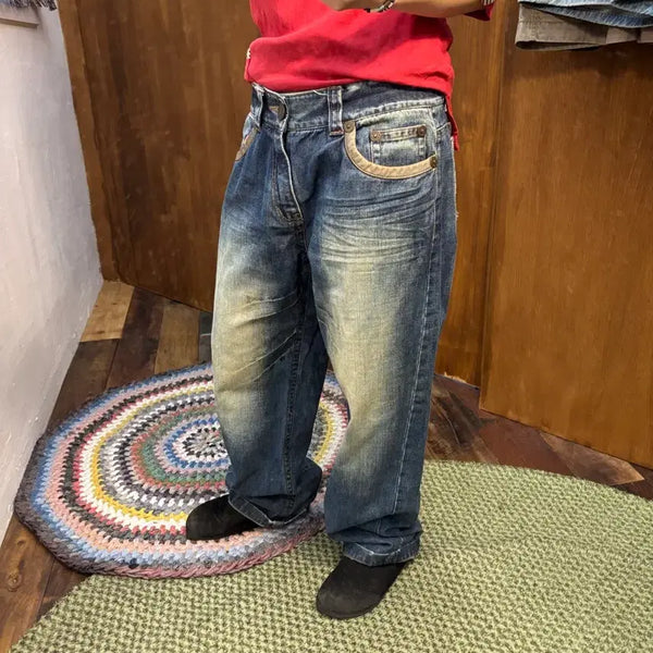[BUNJANG] DOHC Vintage Leather Detail Denim Pants / DOHC 빈티지 가죽 디테일 데님팬츠 (h279)