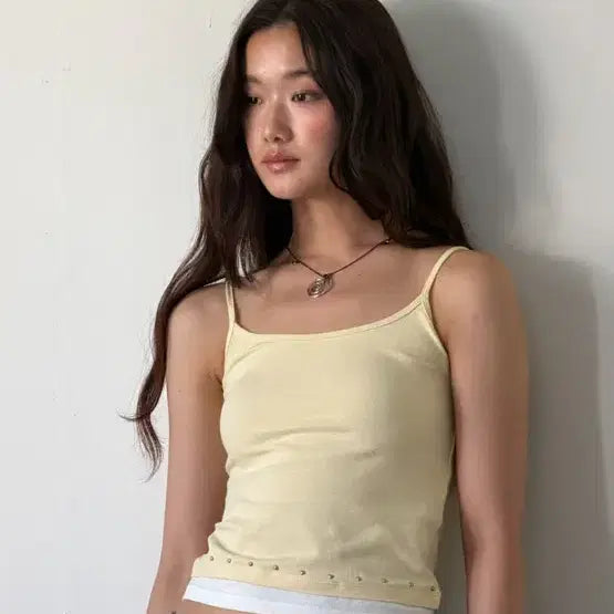 [BUNJANG] Homebodythings Layered Stud Sleeveless Top Light Yellow / 홈바디띵스 레이어드 스터드 민소매 라이트 옐로우