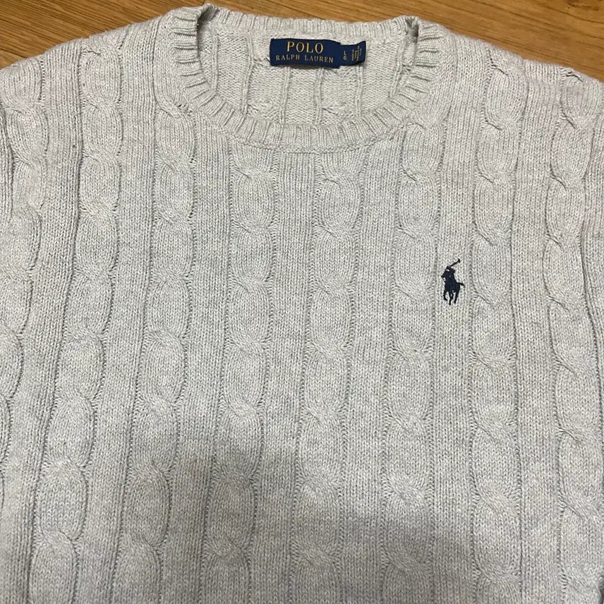 [BUNJANG] Polo Ralph Lauren New Cable Knit Sweater Light Grey Size 105 (L) / 폴로 신형 꽈배기니트 라이트그레이 105사이즈 (L사이즈)