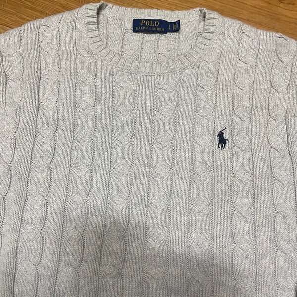[BUNJANG] Polo Ralph Lauren New Cable Knit Sweater Light Grey Size 105 (L) / 폴로 신형 꽈배기니트 라이트그레이 105사이즈 (L사이즈)