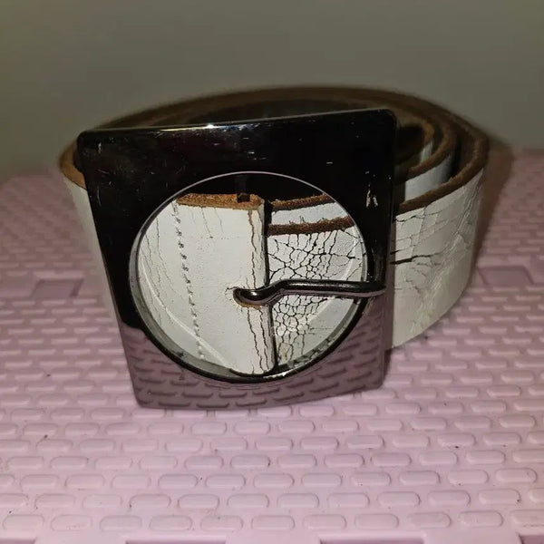 [BUNJANG] Dolce & Gabbana Square Silver Buckle Cracked Leather Belt / 돌체앤가바나 사각은장 가뭄 가죽벨트