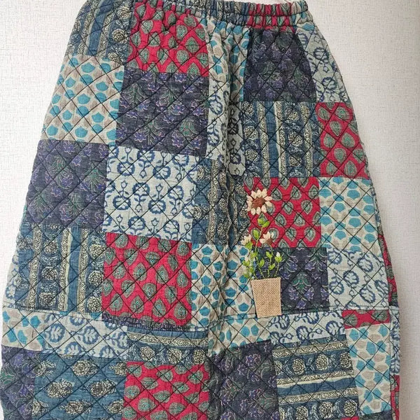 [BUNJANG] Vintage Patchwork Quilting Midi Skirt / 빈티지패치워크 퀼팅 스커트