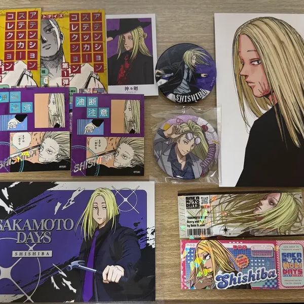 [BUNJANG] Sakamo-Days Shishiba Postcard, Can Badge, Original Art Sticker Bundle Set / 사카모토데이즈 시시바 엽서,캔뱃지,원화스티커 일괄