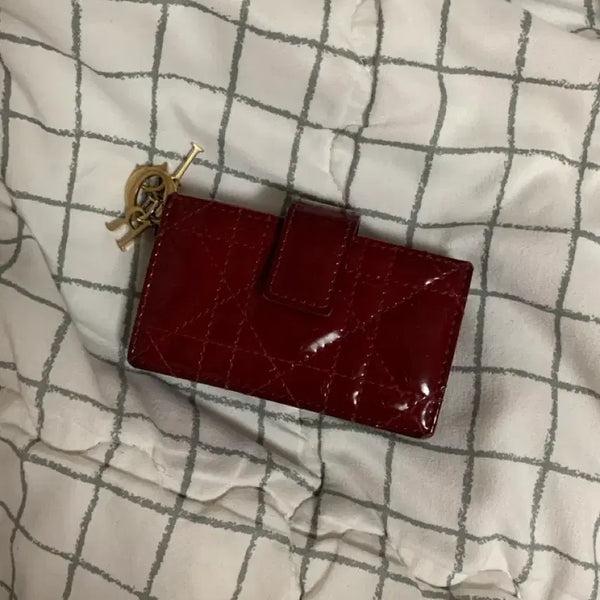 [BUNJANG] Dior Cannage Patent Accordion Card Holder Red Dark Cherry / 디올 까나쥬 페이턴트 아코디언 카드지갑 레드 다크체리 풀박