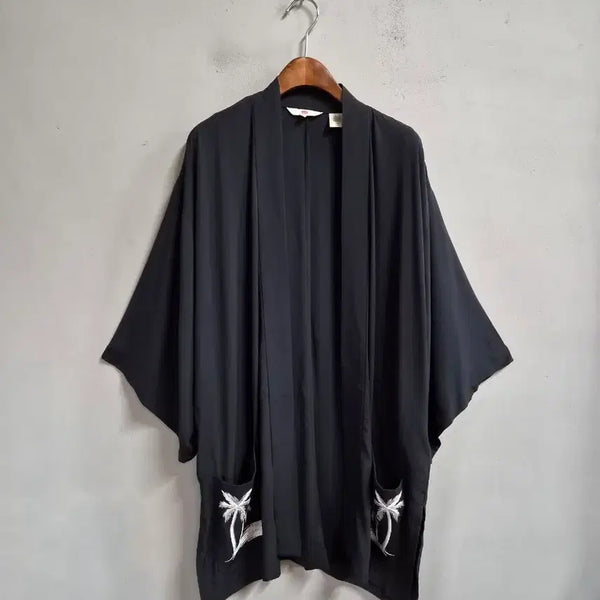 [BUNJANG] Levi's Embroidered Palm Tree Open Front Cardigan / 리바이스 블랙 야자수 자수 가디건 S